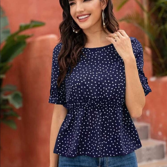 Blue polka dot Ruffle Hem Blouse from Shein - Picture 4 of 9